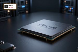High-end AI data center chip on dark background symbolizing Marvell Earnings and custom-silicon demand