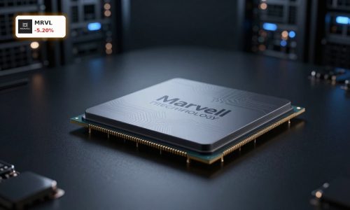 High-end AI data center chip on dark background symbolizing Marvell Earnings and custom-silicon demand