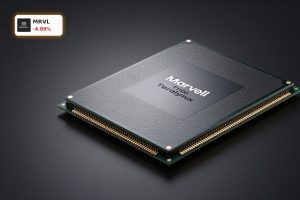 Marvell AI Chip Teralynx T100 switch chip in premium dark studio lighting for AI data center networking