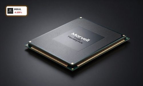 Marvell AI Chip Teralynx T100 switch chip in premium dark studio lighting for AI data center networking