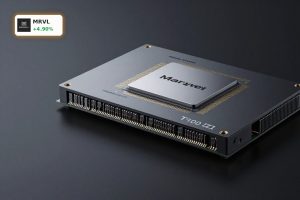 Marvell S&P 500 Inclusion focus on Teralynx T100 AI networking chip in premium dark studio setting