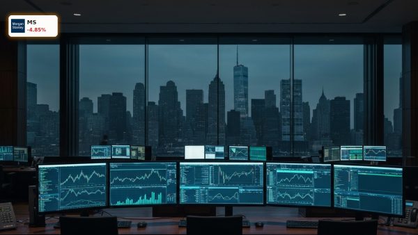 Trading floor displaying Morgan Stanley Earnings data