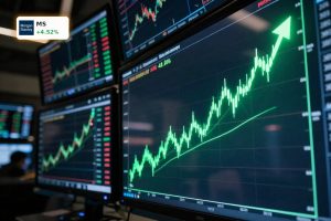 Surging candlestick chart on trading screens illustrating strong Morgan Stanley Earnings rally