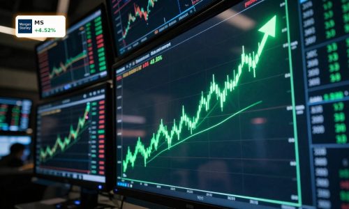 Surging candlestick chart on trading screens illustrating strong Morgan Stanley Earnings rally