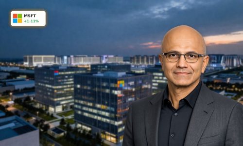 Microsoft AI Strategy visualized with expansive campus and data centers highlighting massive cloud investment