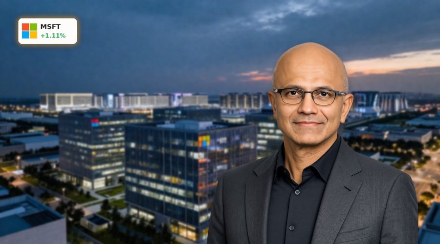 Microsoft AI Strategy visualized with expansive campus and data centers highlighting massive cloud investment