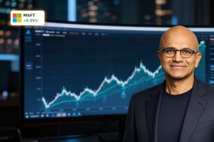 Microsoft Forecast chart with long-term AI growth trend and MSFT price outlook to 2030.