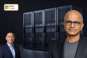 High-end data center visualizing Microsoft AI Strategy amid stock pullback