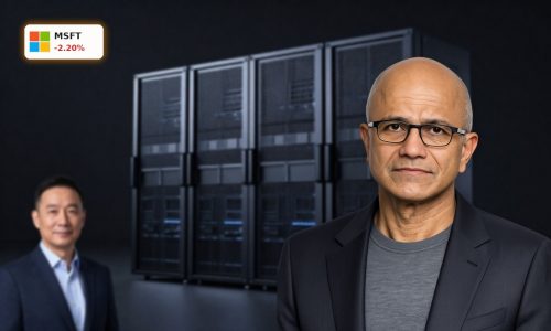 High-end data center visualizing Microsoft AI Strategy amid stock pullback