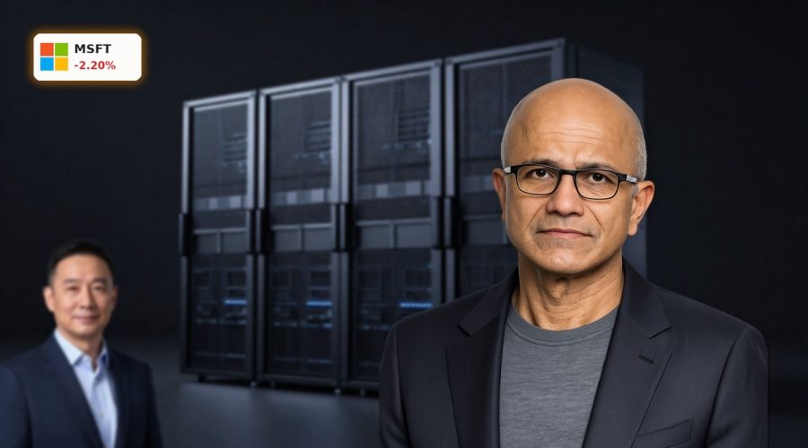 High-end data center visualizing Microsoft AI Strategy amid stock pullback