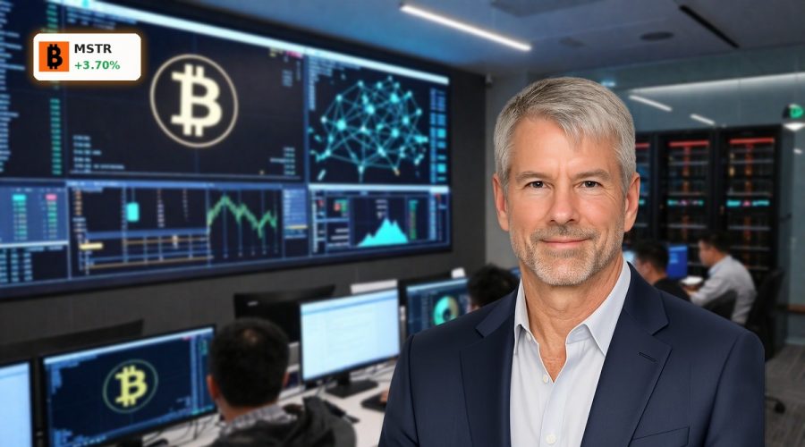 High-end trading and security room illustrating MicroStrategy Bitcoin Strategy with institutional-scale BTC infrastructure.