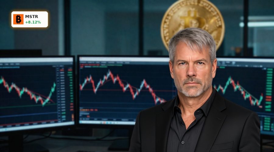 Candlestick chart reflecting MicroStrategy Bitcoin Strategy volatility with recent 3.1% slide