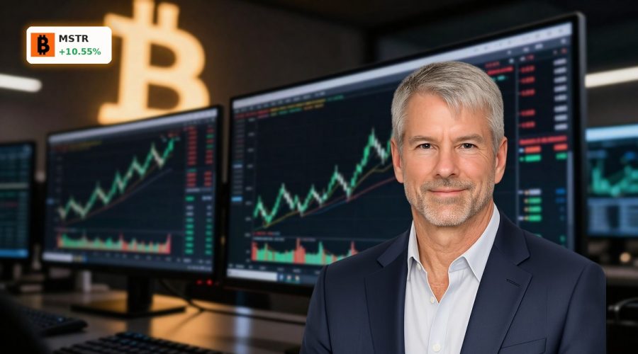 Bullish trading screen symbolizing MicroStrategy Bitcoin Expansion rally tied to leveraged BTC gains