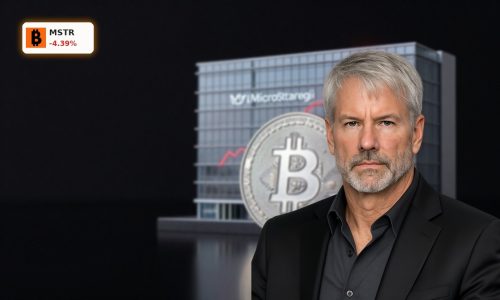 MicroStrategy Bitcoin Strategy symbolized by premium Bitcoin coin amid market pullback