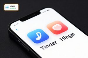 Smartphone with Tinder and Hinge apps symbolizing Match Group Tinder Turnaround and profit surge