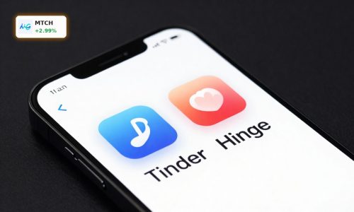 Smartphone with Tinder and Hinge apps symbolizing Match Group Tinder Turnaround and profit surge