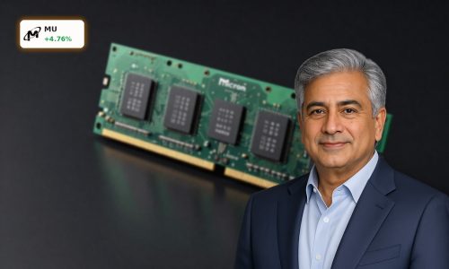 High-bandwidth Micron AI Memory HBM3E chips beside AI GPU on dark surface