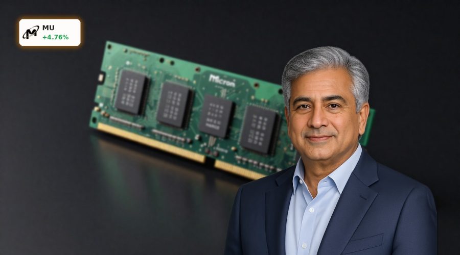 High-bandwidth Micron AI Memory HBM3E chips beside AI GPU on dark surface