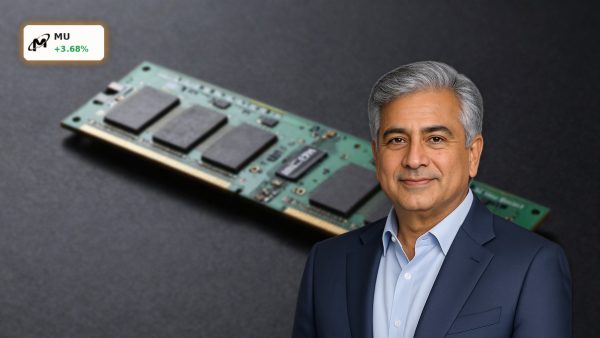 Micron Earnings focus on AI memory chips and HBM semiconductor products in a premium dark studio scene