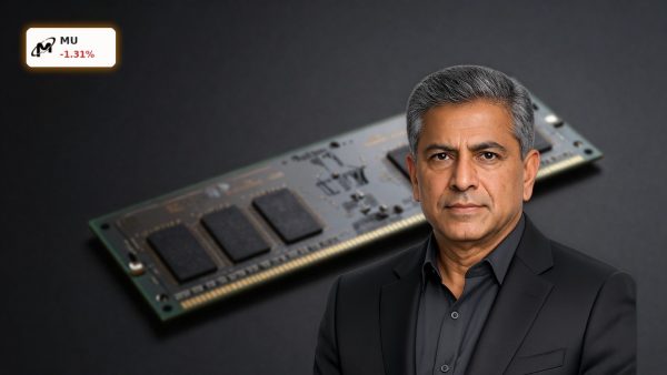 Micron Investment Expansion highlighted with AI memory chip wafer and DRAM package in premium product-style close-up