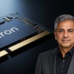 An advanced high-bandwidth memory chip from Micron Technology on a dark, reflective high-tech surface.