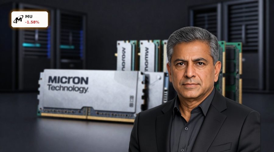 Micron Technology Earnings reflected in premium DRAM and HBM AI memory chips on dark background