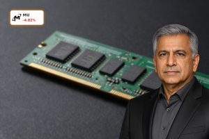 Micron Technology AI Earnings highlighted by premium HBM and DRAM memory chips on dark background