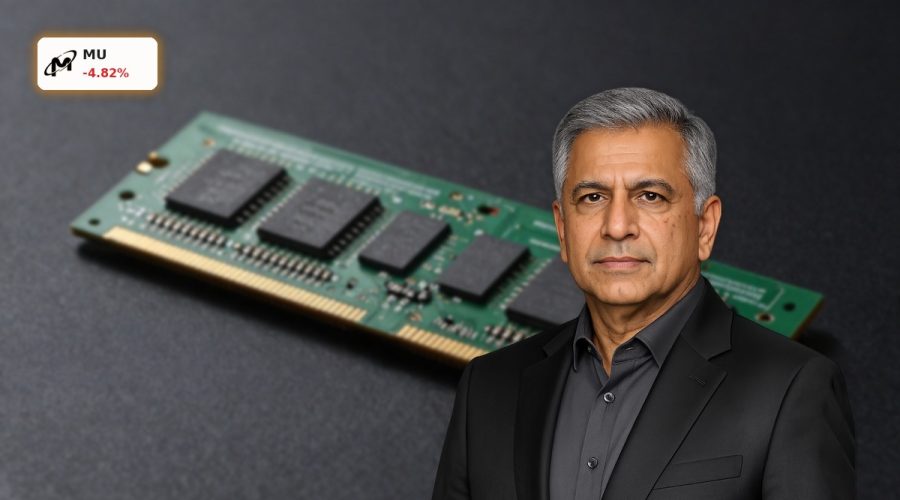 Micron Technology AI Earnings highlighted by premium HBM and DRAM memory chips on dark background