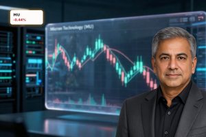 Micron Technology Outlook visualized by a volatile stock chart amid AI data center servers