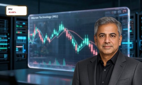 Micron Technology Outlook visualized by a volatile stock chart amid AI data center servers