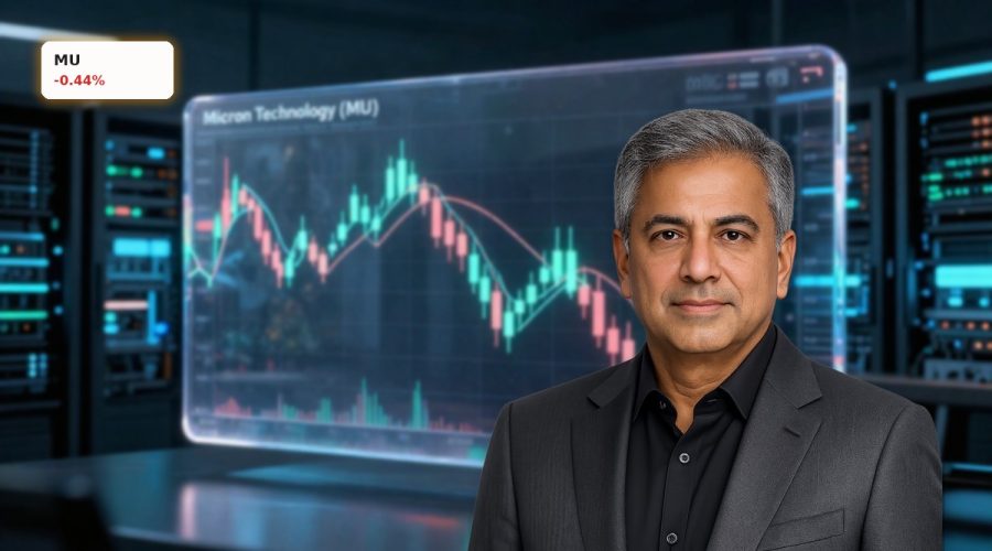 Micron Technology Outlook visualized by a volatile stock chart amid AI data center servers