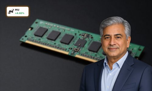 Micron Record AI memory chip close-up highlighting HBM semiconductor demand driving MU stock rally