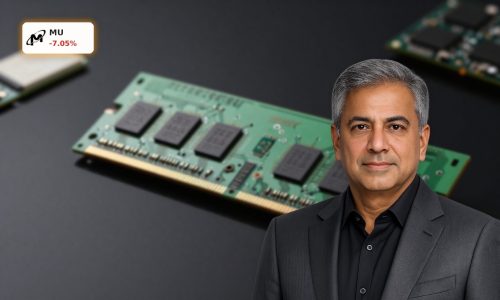 Micron Memory Prices reflected in ultra-realistic DRAM and NAND memory chips on a dark premium background