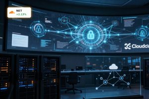 Cloudflare Agentic Web Partnership visualized as secure AI agents managing web traffic in a modern data center.