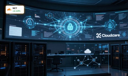 Cloudflare Agentic Web Partnership visualized as secure AI agents managing web traffic in a modern data center.