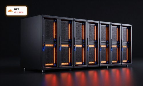 Cloudflare AI Strategy visualized with glowing edge servers and AI hardware amid market pressure