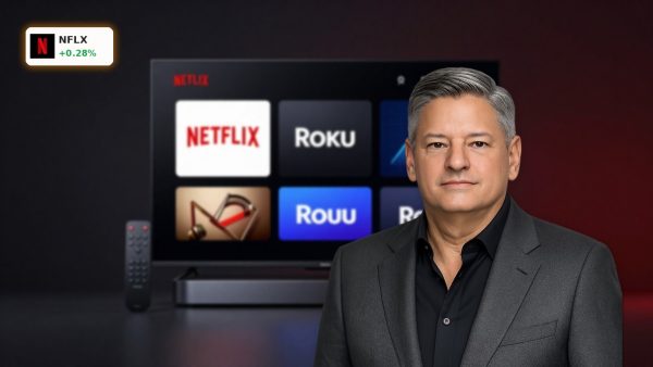 Netflix Merger concept with premium streaming remote and smart TV hardware on dark cinematic background