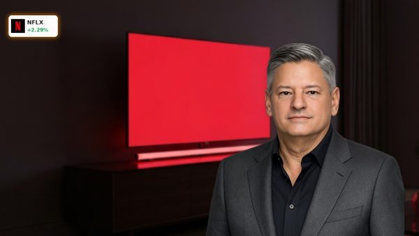 Sleek glowing television screen in a dark room representing Netflix Earnings and streaming growth.