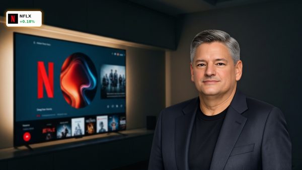 Smart TV displaying the streaming interface ahead of the Netflix Earnings report in a dimly lit room.