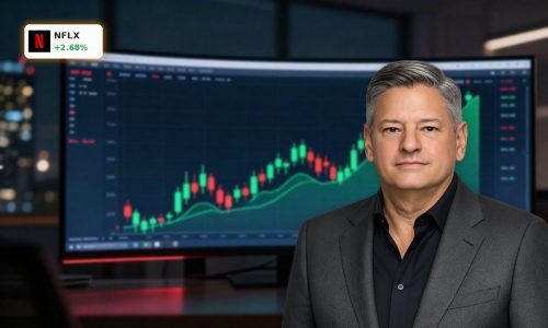 Bullish stock chart in Netflix-red tones symbolizing the evolving Netflix Strategy and recent NFLX rally.