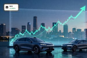 Surging stock chart and electric vehicles symbolizing NIO Earnings rally and delivery growth