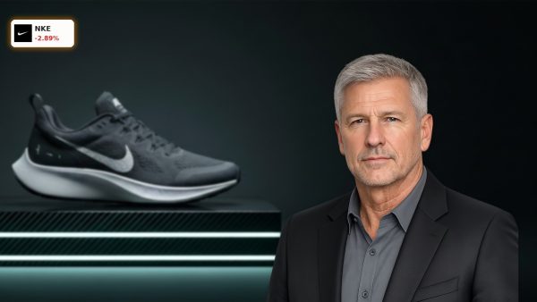 A premium Nike running shoe in a high-tech studio, illustrating a Nike Analysis.