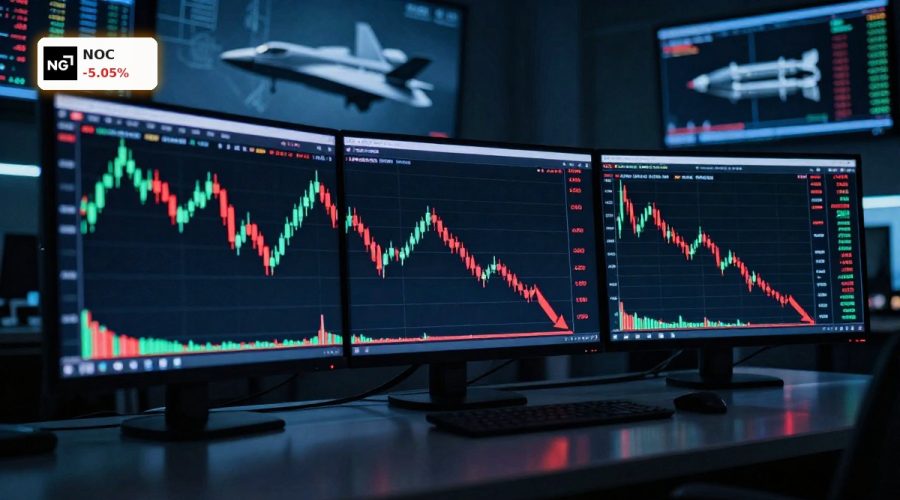 Northrop Grumman Earnings reaction shown as a sharp stock drop on a trading screen.