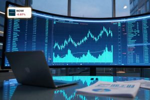 ServiceNow Financing visualized by a dramatic trading floor scene with glowing charts and liquidity-focused market activity.
