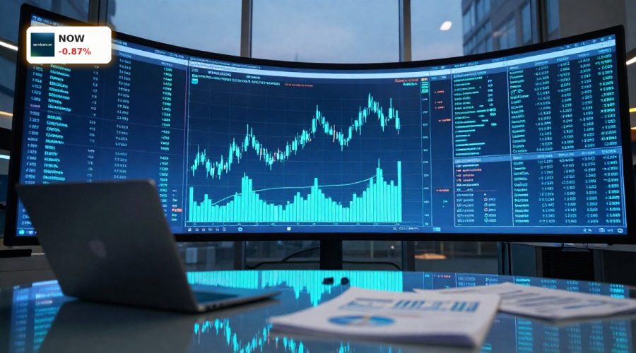 ServiceNow Financing visualized by a dramatic trading floor scene with glowing charts and liquidity-focused market activity.