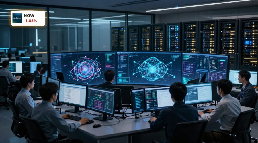 ServiceNow AI Partnership with DXC visualized as enterprise AI operations center and data infrastructure