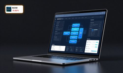 ServiceNow Earnings spotlighted with AI-driven cloud workflow dashboard on premium laptop