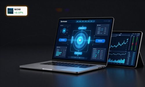 ServiceNow Forecast concept with AI workflow platform and bullish recovery mood