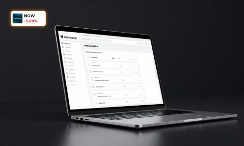 ServiceNow AI Strategy shown through enterprise workflow automation platform on premium laptop in dark studio