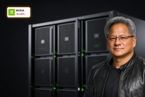 High-end data center rack showcasing NVIDIA AI Infrastructure hardware